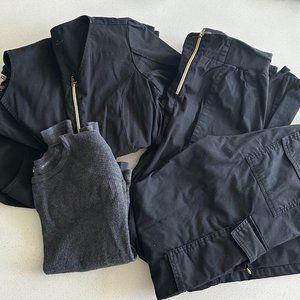 Black Scrub Set S 2 pants, 3 scrub tops and 1 undershirt